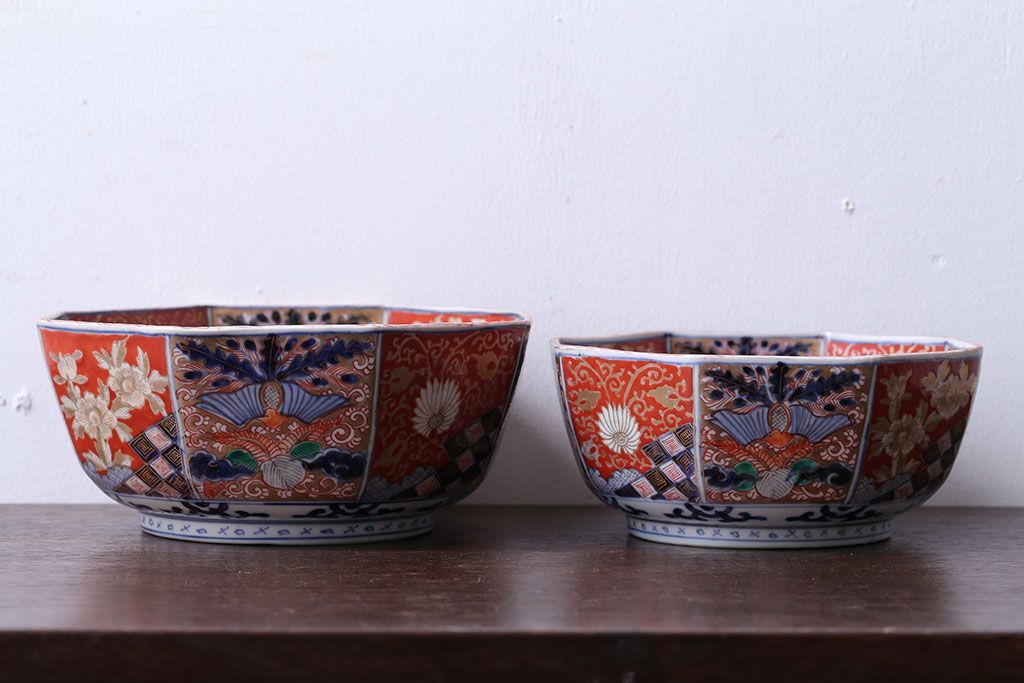 アンティーク雑貨　幕末〜明治　伊万里錦手大鉢2点(二重高台)