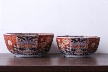 アンティーク雑貨　幕末〜明治　伊万里錦手大鉢2点(二重高台)