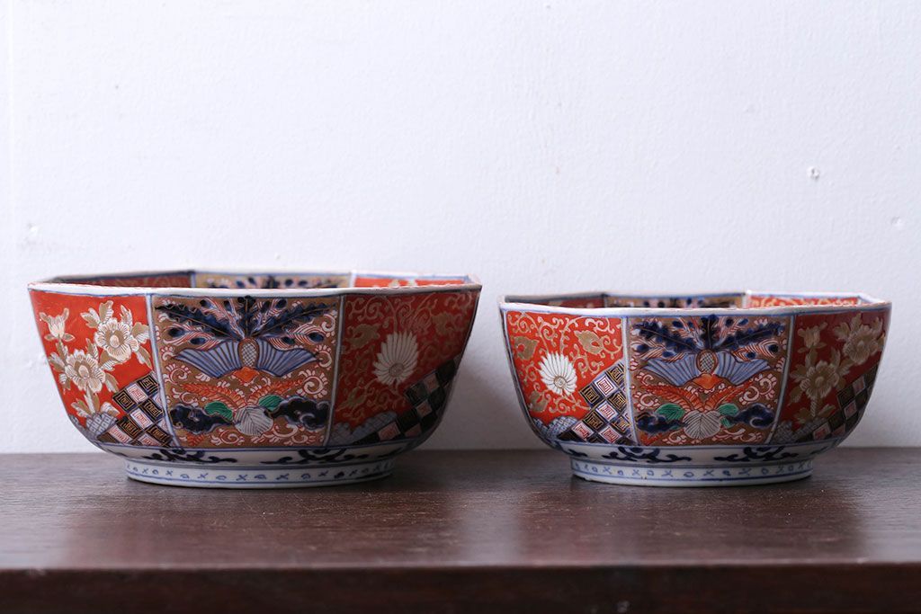 アンティーク雑貨　幕末〜明治　伊万里錦手大鉢2点(二重高台)