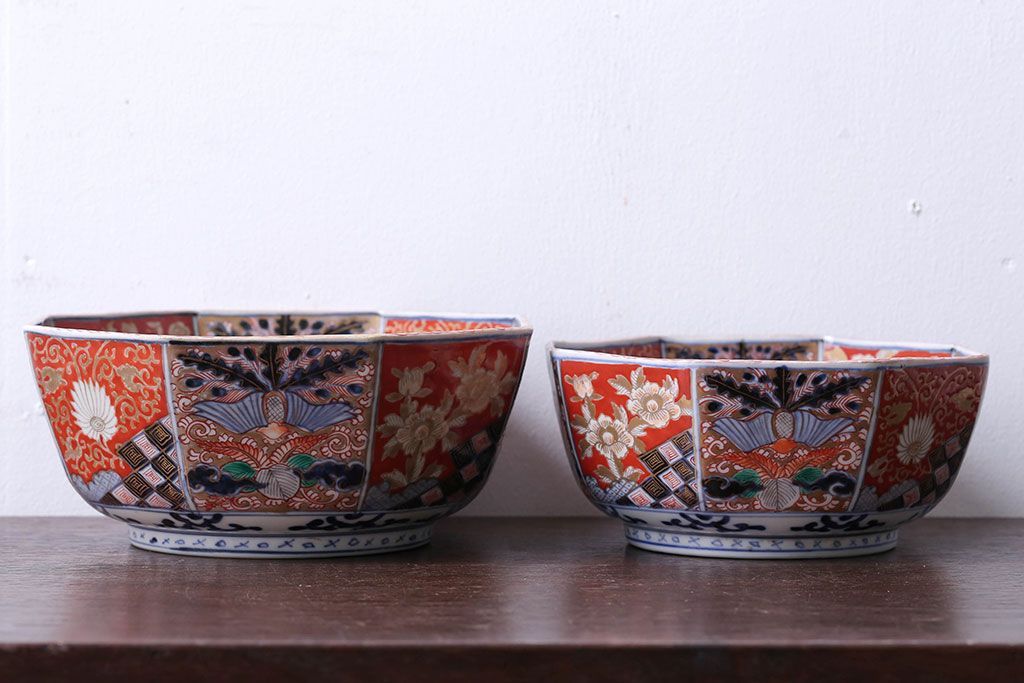 アンティーク雑貨　幕末〜明治　伊万里錦手大鉢2点(二重高台)