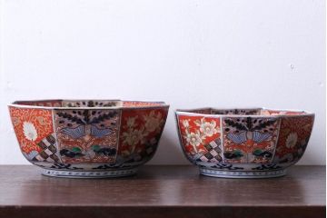 アンティーク雑貨　幕末〜明治　伊万里錦手大鉢2点(二重高台)