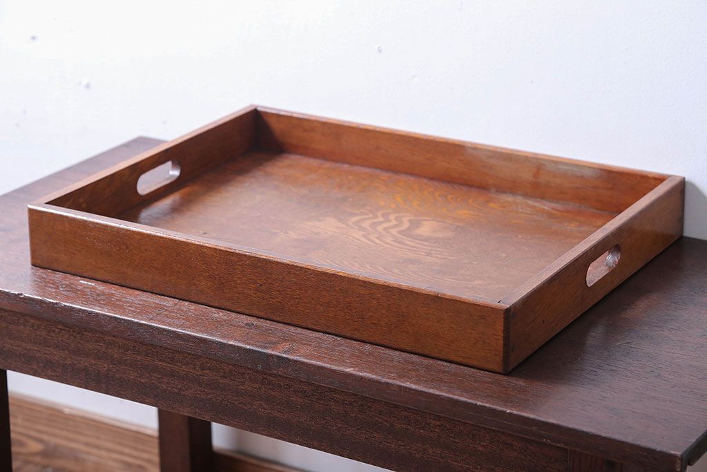 アンティーク雑貨　和製アンティーク　古い木製のレトロなトレー(お盆)(2)