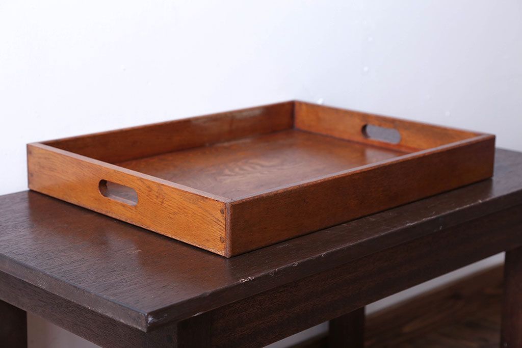 アンティーク雑貨　和製アンティーク　古い木製のレトロなトレー(お盆)(2)