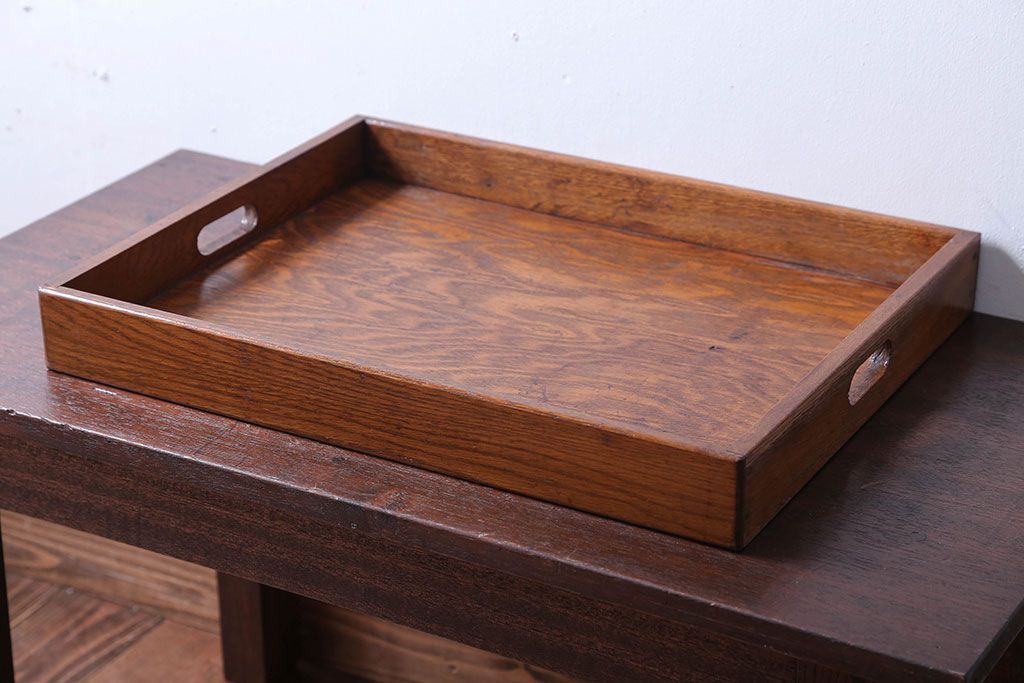 アンティーク雑貨　和製アンティーク　古い木製のレトロなトレー(お盆)(3)