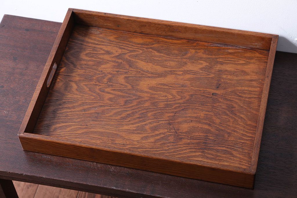 アンティーク雑貨　和製アンティーク　古い木製のレトロなトレー(お盆)(3)