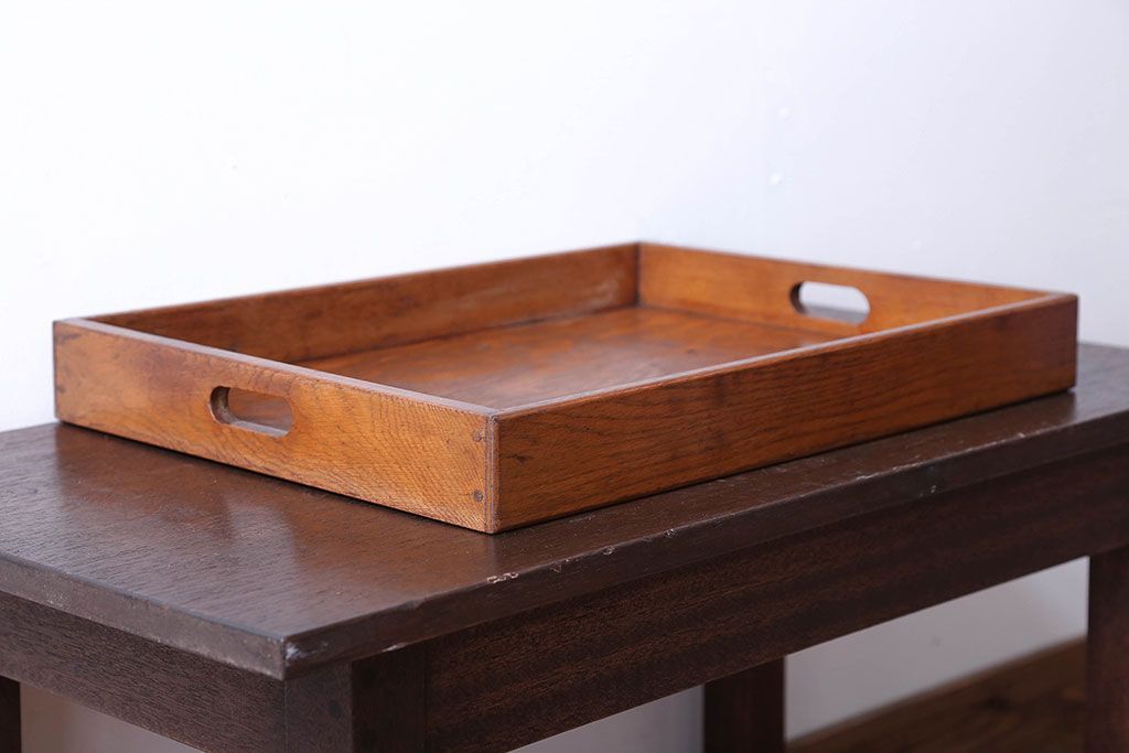 アンティーク雑貨　和製アンティーク　古い木製のレトロなトレー(お盆)(3)