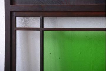  アンティーク　色ガラス入り!モダンなガラス帯戸2枚セット(1)