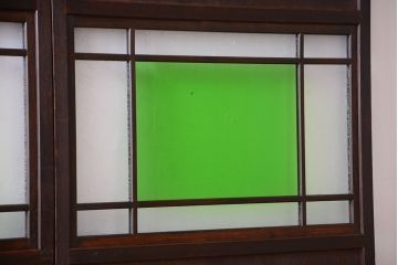 アンティーク　色ガラス入り!モダンなガラス帯戸2枚セット(2)