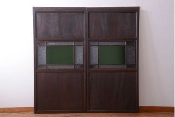 アンティーク　色ガラス入り!モダンなガラス帯戸2枚セット(2)