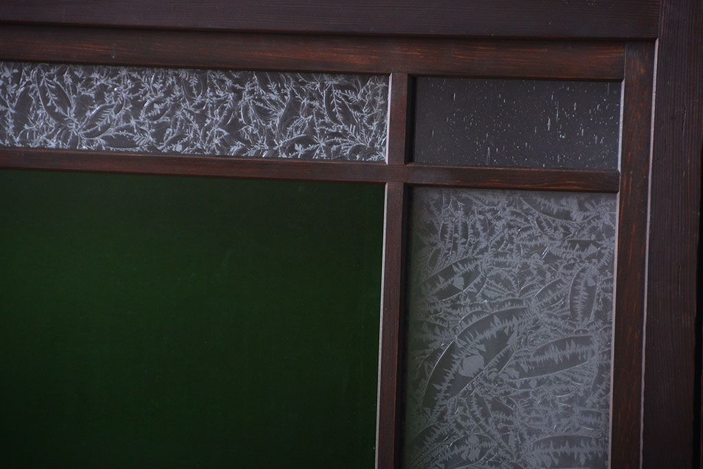 アンティーク　色ガラス入り!モダンなガラス帯戸2枚セット(2)