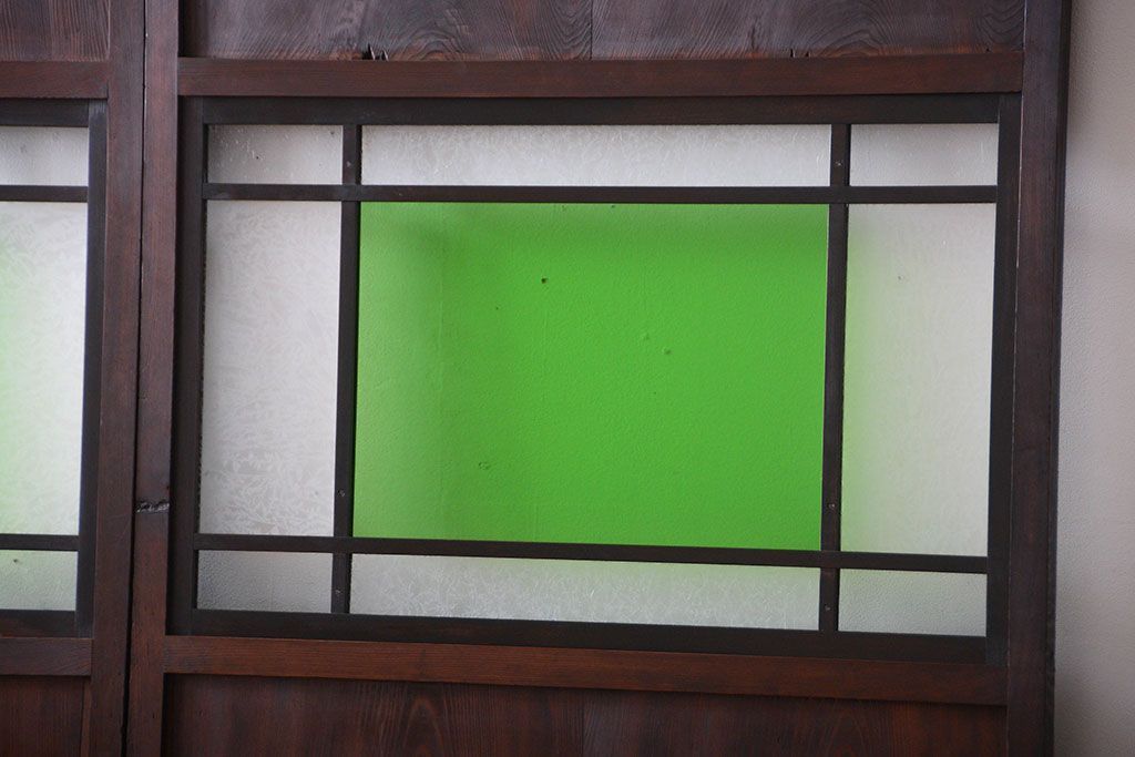 アンティーク　色ガラス入り!モダンなガラス帯戸2枚セット(2)