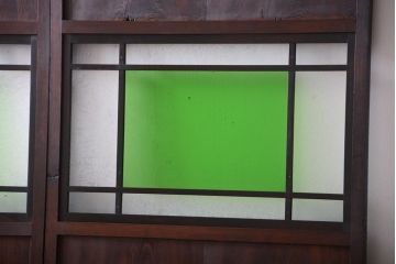 アンティーク　色ガラス入り!モダンなガラス帯戸2枚セット(2)