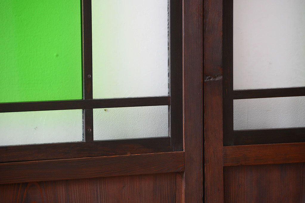 アンティーク　色ガラス入り!モダンなガラス帯戸2枚セット(2)