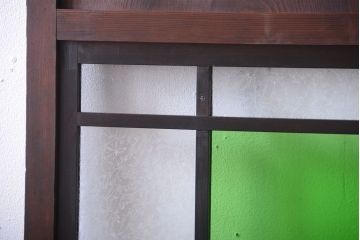 アンティーク　色ガラス入り!モダンなガラス帯戸2枚セット(2)