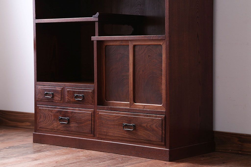 アンティーク家具　古民具・骨董　前面桑材!銅の金具の高級茶箪笥