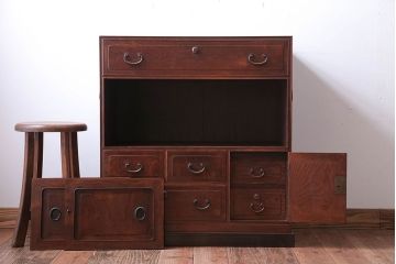 アンティーク家具　古民具・骨董　前面桑材、天板・側面エンジュ材、内部桐材!銅の金具の最高級小箪笥(桐箪笥、桐たんす)