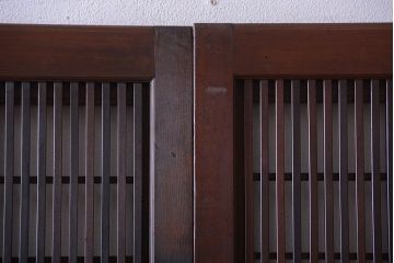 古民具・骨董　裏障子付き!腰板欅材のダイヤガラス入り格子戸4枚セット