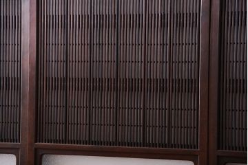 古民具・骨董　裏障子付き!腰板欅材のダイヤガラス入り格子戸4枚セット