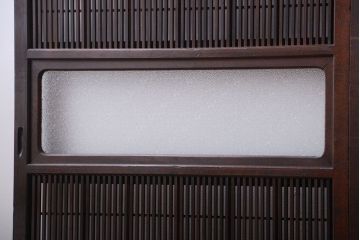 古民具・骨董　裏障子付き!腰板欅材のダイヤガラス入り格子戸4枚セット