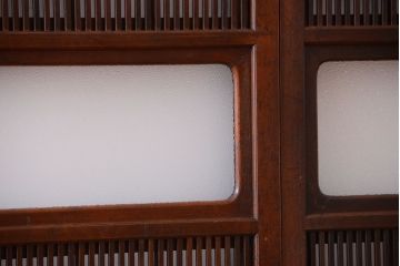 古民具・骨董　裏障子付き!腰板欅材のダイヤガラス入り格子戸4枚セット