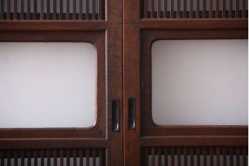 古民具・骨董　裏障子付き!腰板欅材のダイヤガラス入り格子戸4枚セット