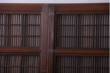 古民具・骨董　裏障子付き!腰板欅材のダイヤガラス入り格子戸4枚セット
