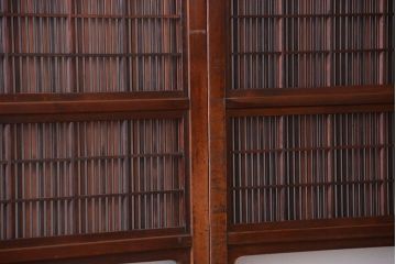 古民具・骨董　裏障子付き!腰板欅材のダイヤガラス入り格子戸4枚セット