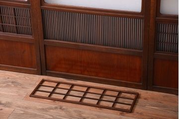 古民具・骨董　裏障子付き!腰板欅材のダイヤガラス入り格子戸4枚セット
