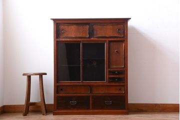 アンティーク家具　古民具・骨董　黒柿材と欅材!アンティーク茶箪笥