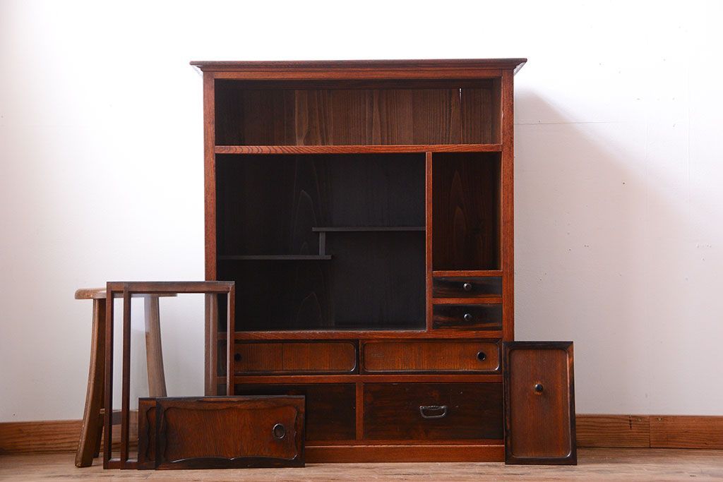 アンティーク家具　古民具・骨董　黒柿材と欅材!アンティーク茶箪笥