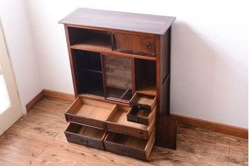 アンティーク家具　古民具・骨董　黒柿材と欅材!アンティーク茶箪笥