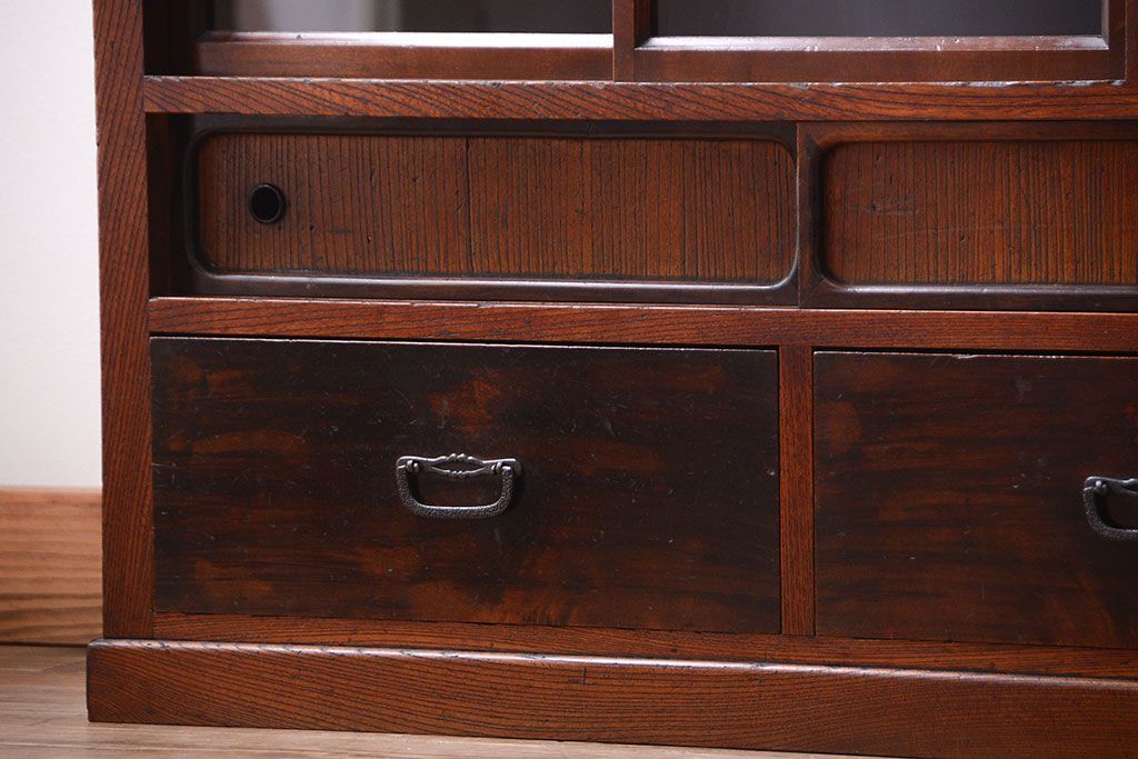 アンティーク家具　古民具・骨董　黒柿材と欅材!アンティーク茶箪笥