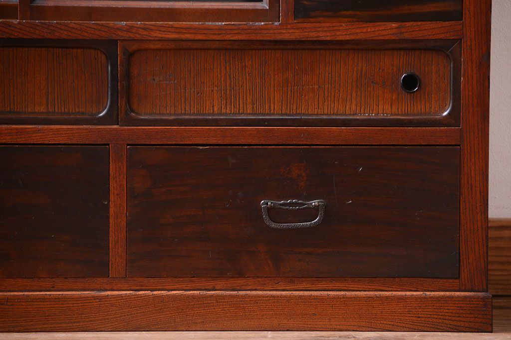 アンティーク家具　古民具・骨董　黒柿材と欅材!アンティーク茶箪笥