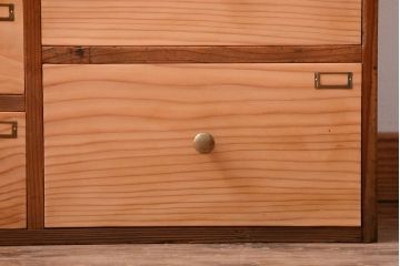 アンティーク家具　和製アンティーク　引き出し5杯付き!モールガラス引き戸の収納棚