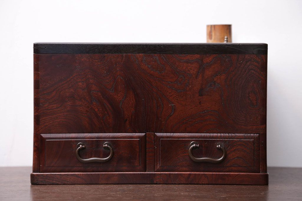 古民具・骨董　とても小さな総欅材のアンティーク火鉢