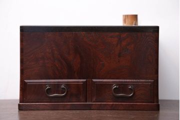 古民具・骨董　とても小さな総欅材のアンティーク火鉢