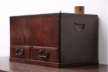 古民具・骨董　とても小さな総欅材のアンティーク火鉢