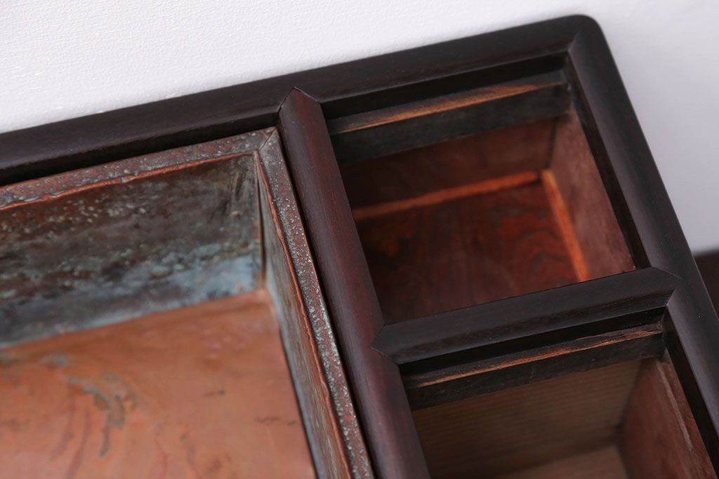 古民具・骨董　とても小さな総欅材のアンティーク火鉢