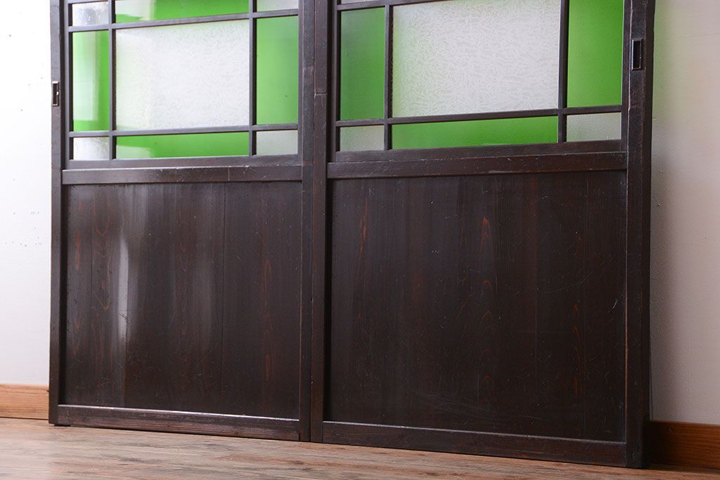 和製アンティーク　モダンな色ガラス入り帯戸2枚セット(1)(ガラス帯戸)