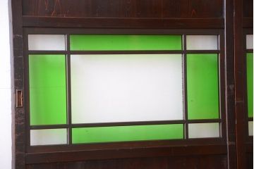 和製アンティーク　モダンな色ガラス入り帯戸2枚セット(1)(ガラス帯戸)