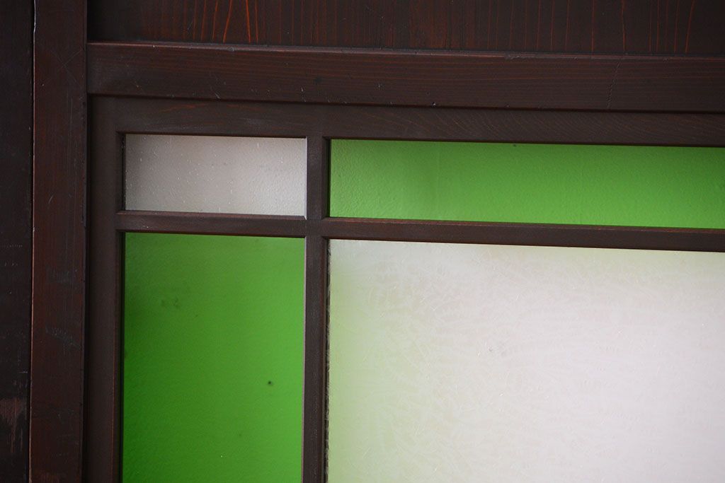 和製アンティーク　モダンな色ガラス入り帯戸2枚セット(1)(ガラス帯戸)