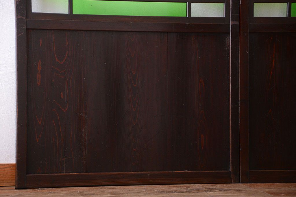 和製アンティーク　モダンな色ガラス入り帯戸2枚セット(1)(ガラス帯戸)