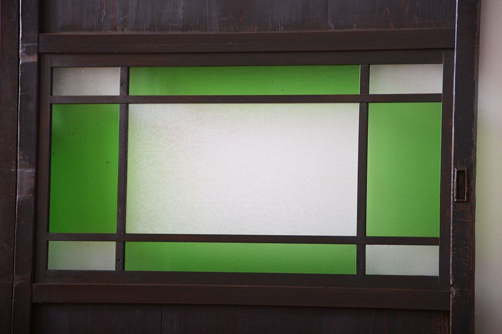 和製アンティーク　モダンな色ガラス入り帯戸2枚セット(1)(ガラス帯戸)