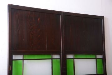 和製アンティーク　モダンな色ガラス入り帯戸2枚セット(2)(ガラス帯戸)