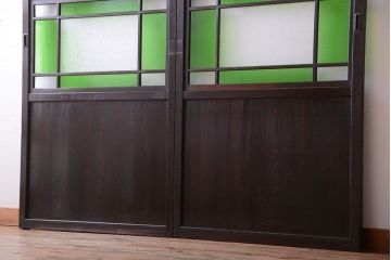 和製アンティーク　モダンな色ガラス入り帯戸2枚セット(2)(ガラス帯戸)