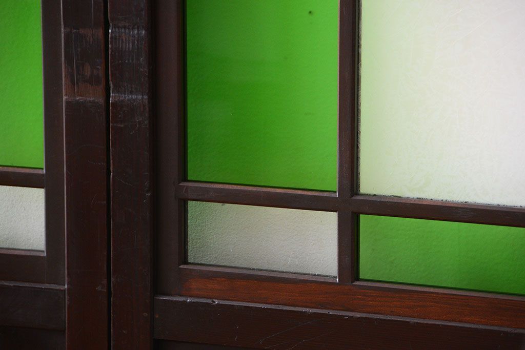 和製アンティーク　モダンな色ガラス入り帯戸2枚セット(2)(ガラス帯戸)