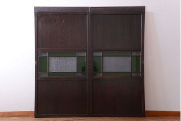 和製アンティーク　モダンな色ガラス入り帯戸2枚セット(2)(ガラス帯戸)