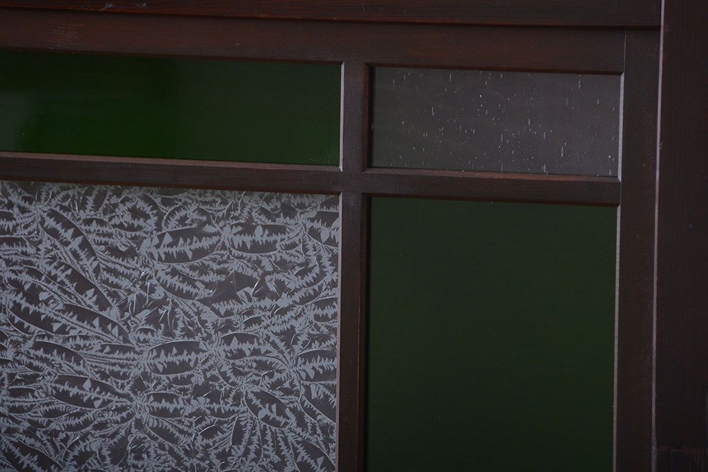 和製アンティーク　モダンな色ガラス入り帯戸2枚セット(2)(ガラス帯戸)