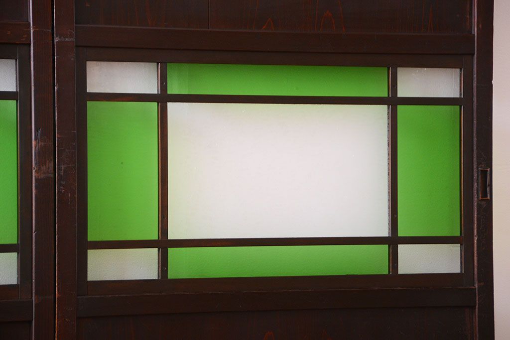 和製アンティーク　モダンな色ガラス入り帯戸2枚セット(2)(ガラス帯戸)