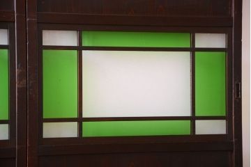 和製アンティーク　モダンな色ガラス入り帯戸2枚セット(2)(ガラス帯戸)